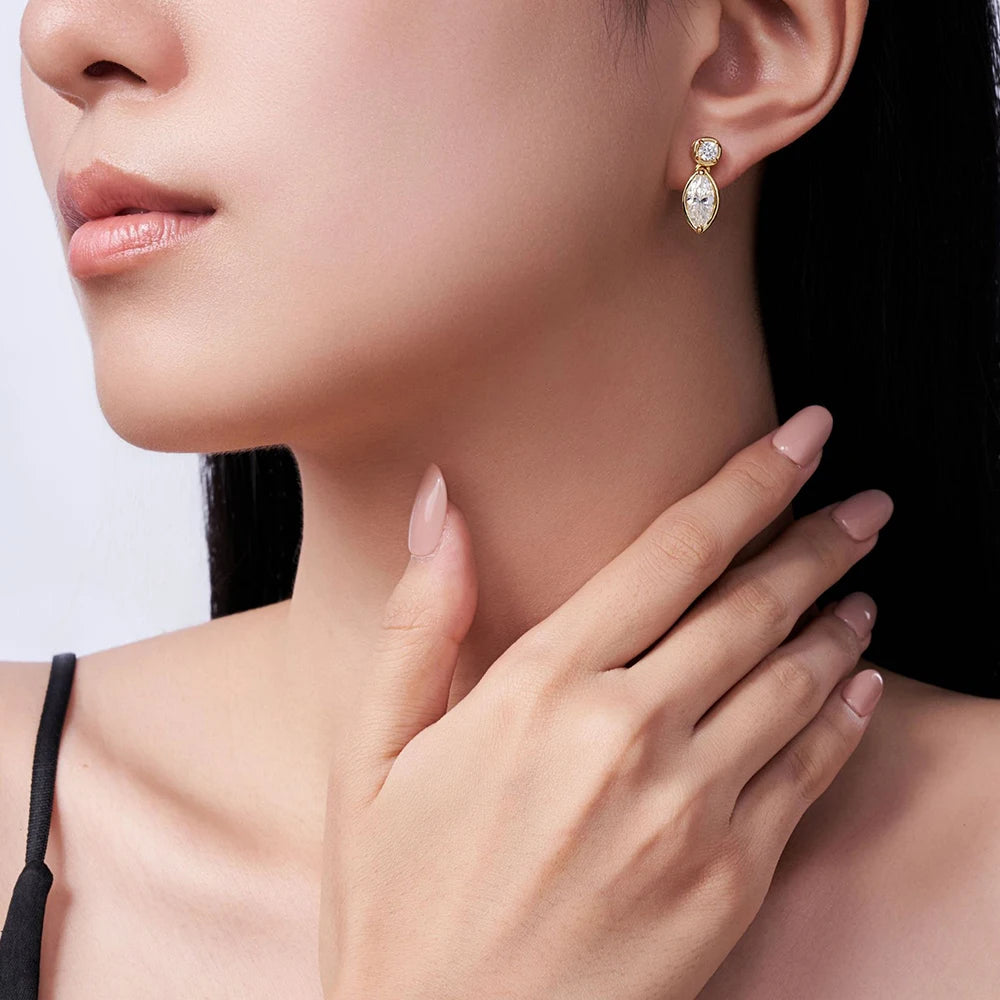 Round/Marquise Cut Moissanite Drop Earrings for Women S925 Sterling Silver Plated 18k Stud Earrings Wedding Jewelry