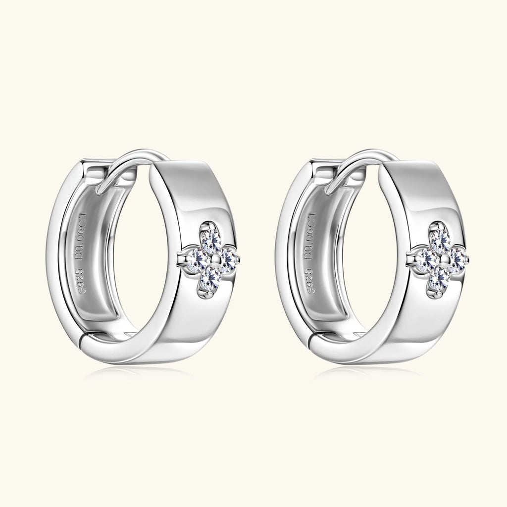 1.5mm Full Moissanite Hoop Earrings for Women Girls  Jewelry Lab Diamond Clover Earring 925 Sterling Silver Jewelry