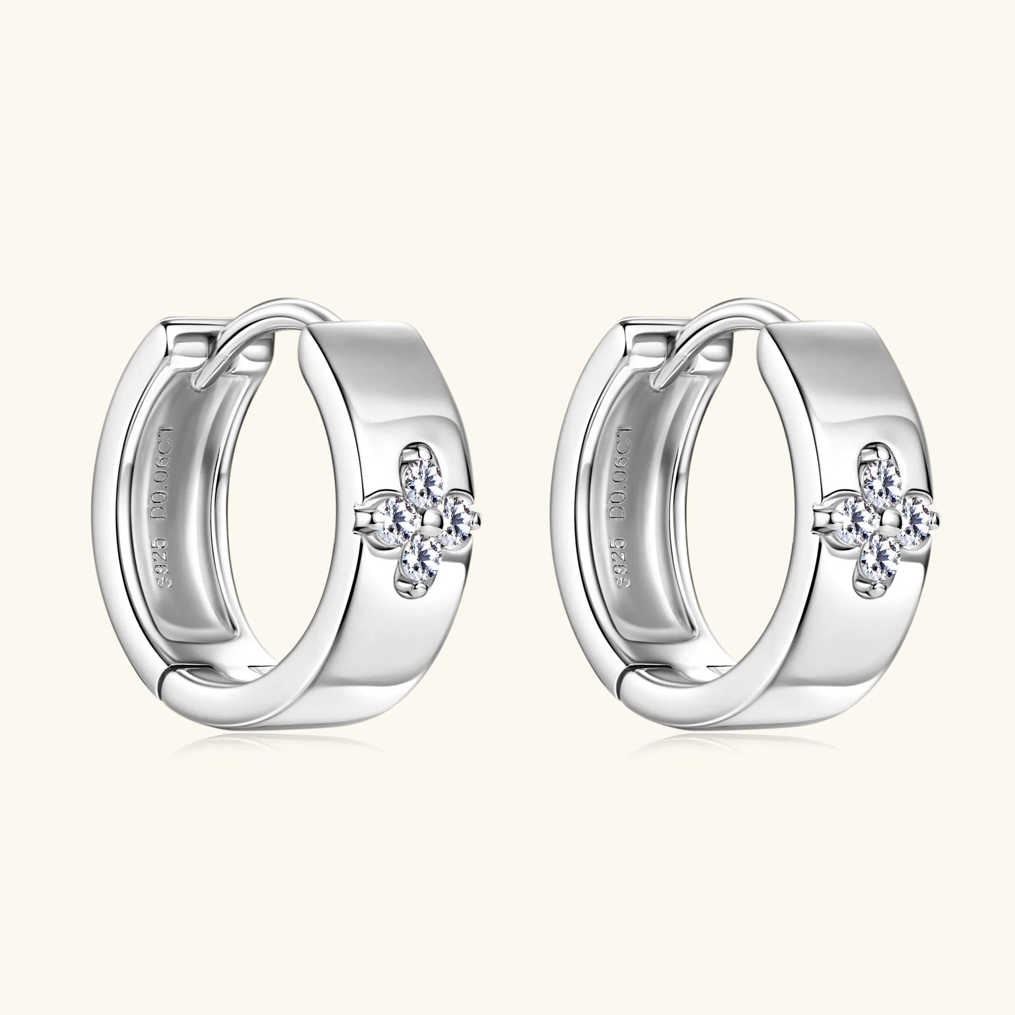 1.5mm Full Moissanite Hoop Earrings for Women Girls  Jewelry Lab Diamond Clover Earring 925 Sterling Silver Jewelry