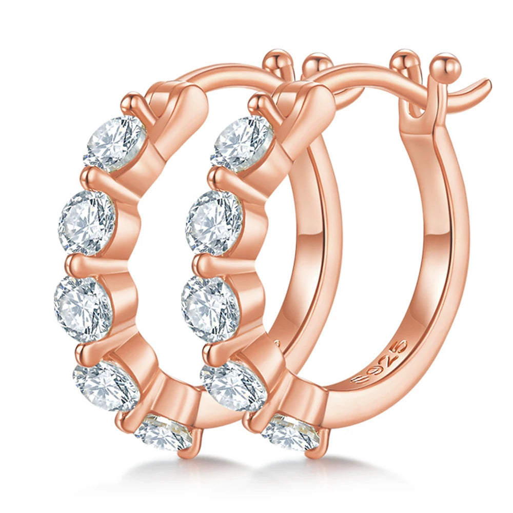 All Moissanite Hoop Earrings for Women Sparkling Classic Wedding Lab Diamond Earring 925 Silver Plated 18K 3mm Rose Gold Color