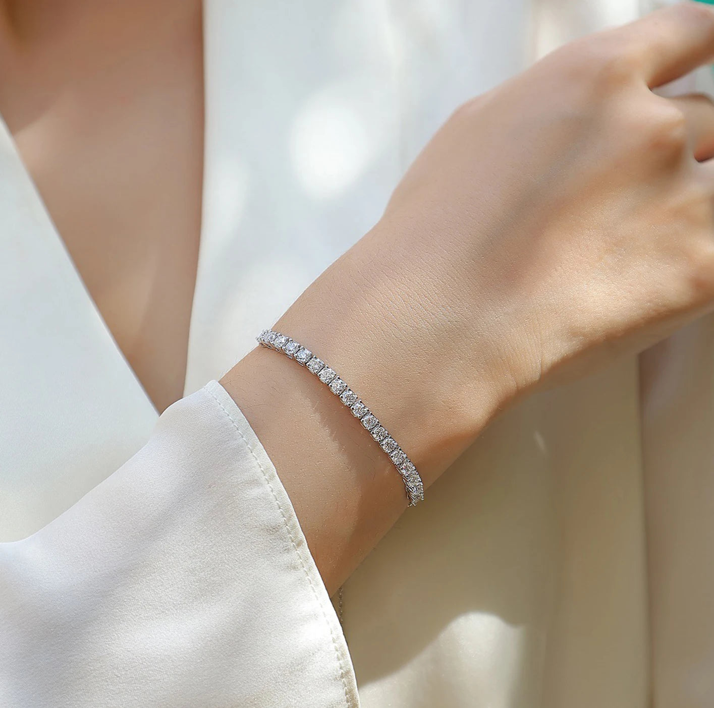 Moissanite Tennis Bracelet 1.8ct-9ct Diamond Bracelets for Women 18K White Gold Plated S925 Sterling Silver Adjustable Bracelets