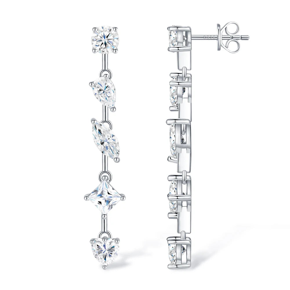 All Moissanite Drop Earrings for Women Pear /Marquise/Heart Cut Diamond 925 Silver Long Tassel Dangle Earring Party Jewelry GRA