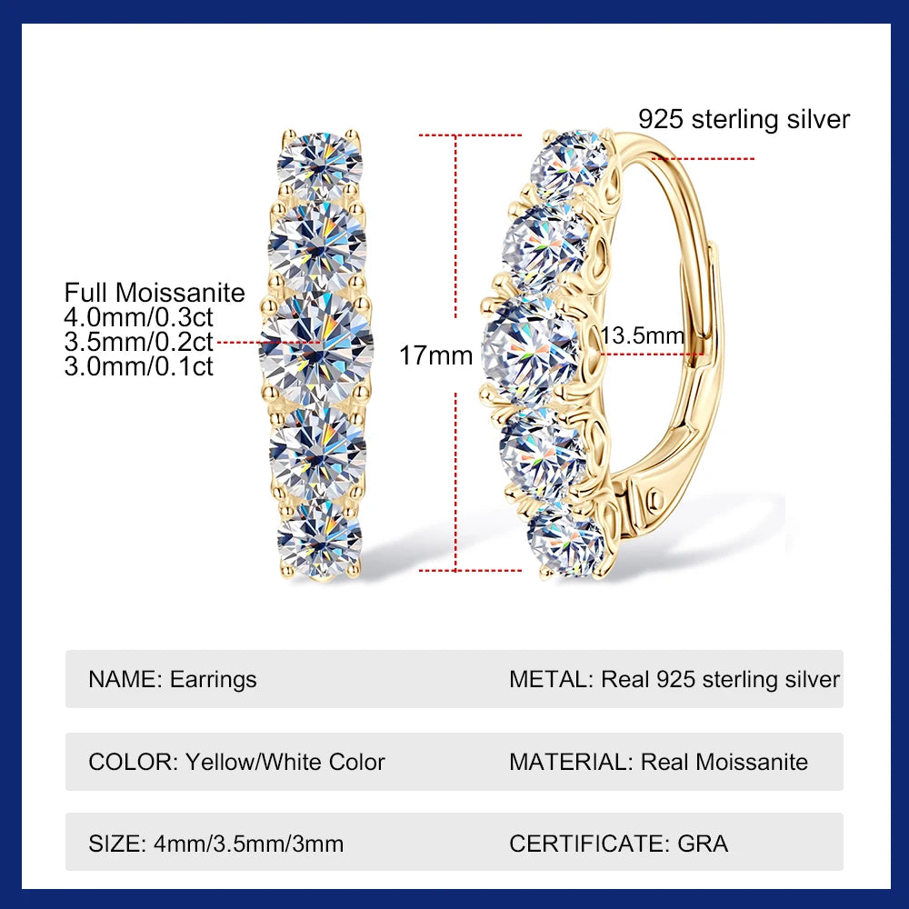 1.8CT Full Moissanite Hoop Earrings for Women Sparkling Brilliant Cut S925 Sterling Silver Plated 18k Heart Earring