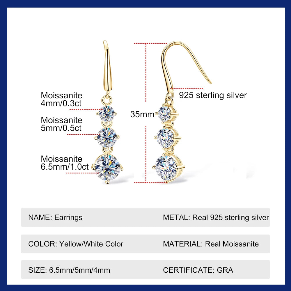 3.6CT Full Moissanite Drop Earrings for Women Sparkling Brilliant Cut Lab Diamond Earring S925 Silver Plated 18k Wedding Jewelry