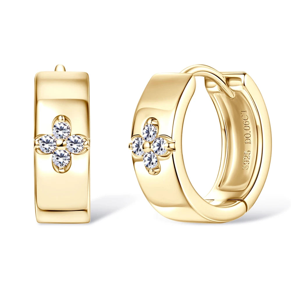 1.5mm Full Moissanite Hoop Earrings for Women Girls  Jewelry Lab Diamond Clover Earring 925 Sterling Silver Jewelry