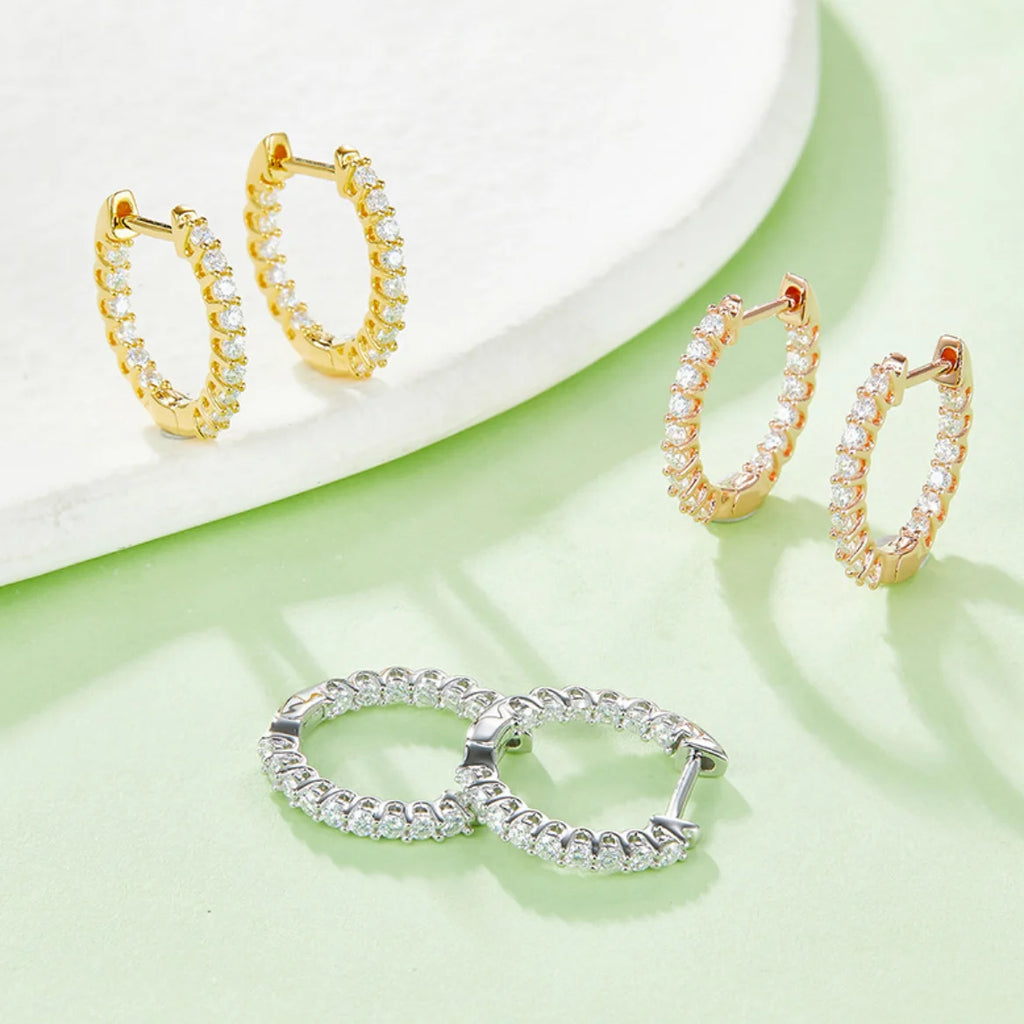 1.5mm Rose Gold Color Moissanite Hoop Earrings for Women 925 Sterling Silver Plated 18k Hypoallergenic Earrings GRA