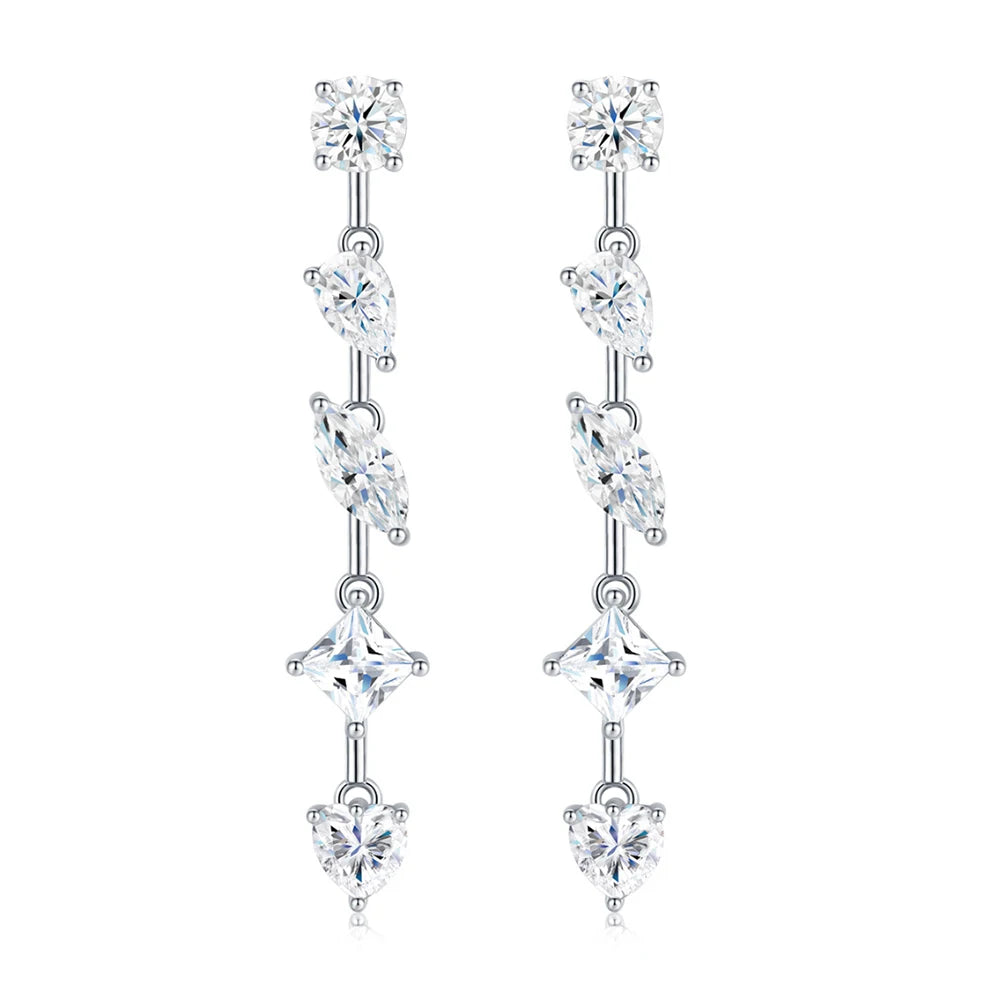 All Moissanite Drop Earrings for Women Pear /Marquise/Heart Cut Diamond 925 Silver Long Tassel Dangle Earring Party Jewelry GRA