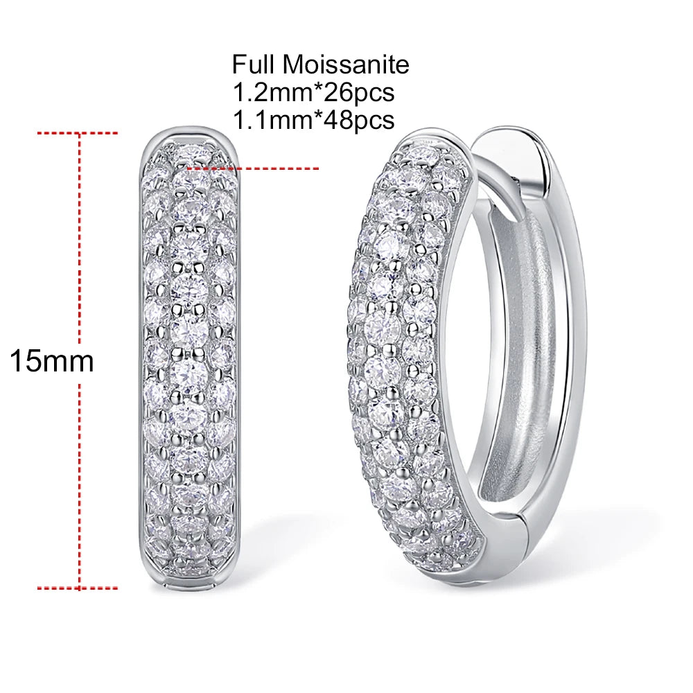 D Color Moissanite Earrings 925 Sterling Sliver Plated White Gold Hoop Earring For Women Classic Wedding Party Jewelry