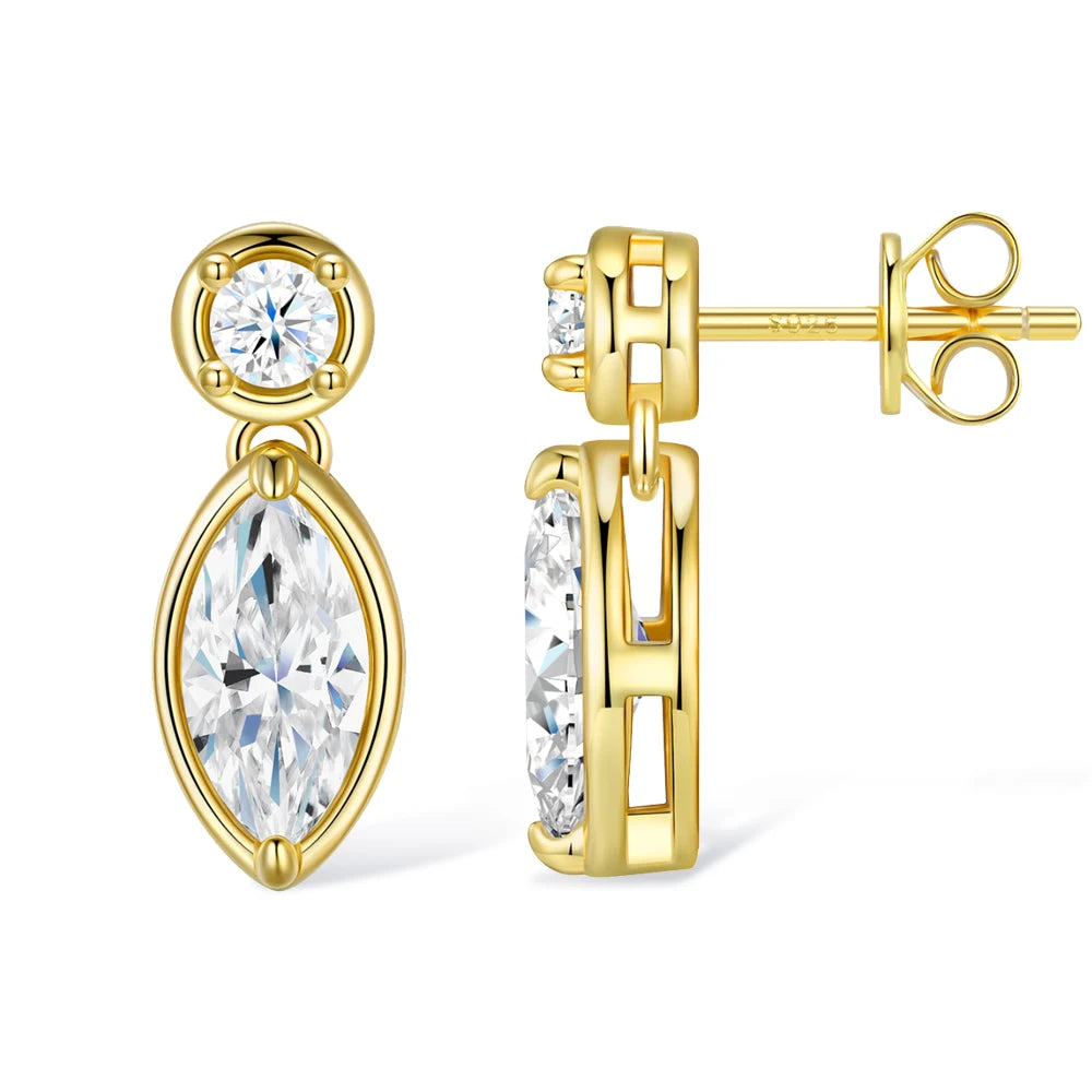 Round/Marquise Cut Moissanite Drop Earrings for Women S925 Sterling Silver Plated 18k Stud Earrings Wedding Jewelry