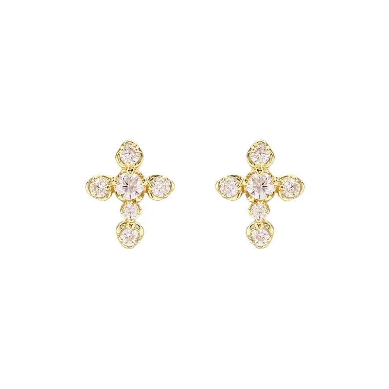 Gold Moissanite Cross Ear Studs