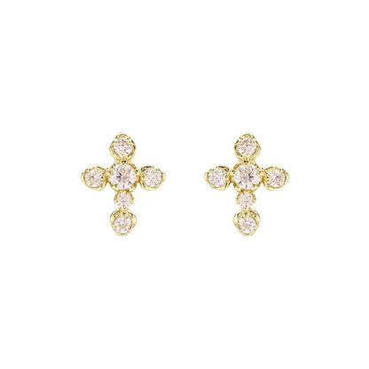 Gold Moissanite Cross Ear Studs