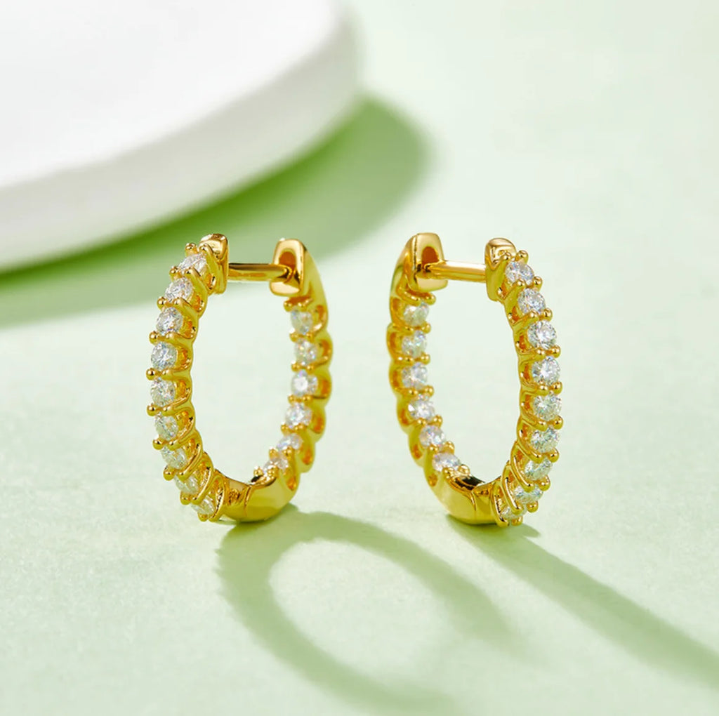 1.5mm Rose Gold Color Moissanite Hoop Earrings for Women 925 Sterling Silver Plated 18k Hypoallergenic Earrings GRA