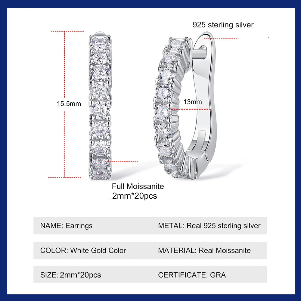 18K Plated Moissanite Earrings for Women Original Certified 925 Sterling Silver Hoop Earrings Minimalist Trendy Piercing Jewelry