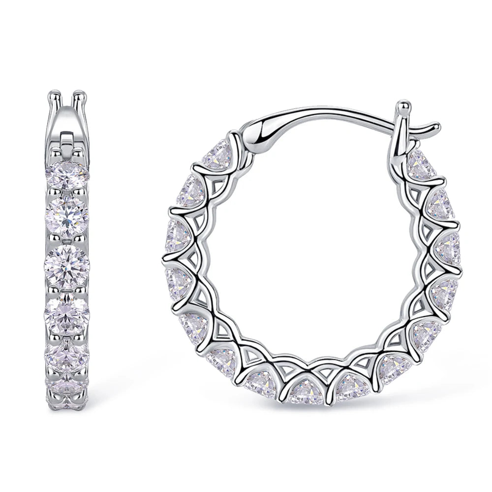 3mm All Moissanite Hoop Earrings 925 Sliver Plated White Gold Earring for Women Classic Sparkly Bridal Wedding Jewelry
