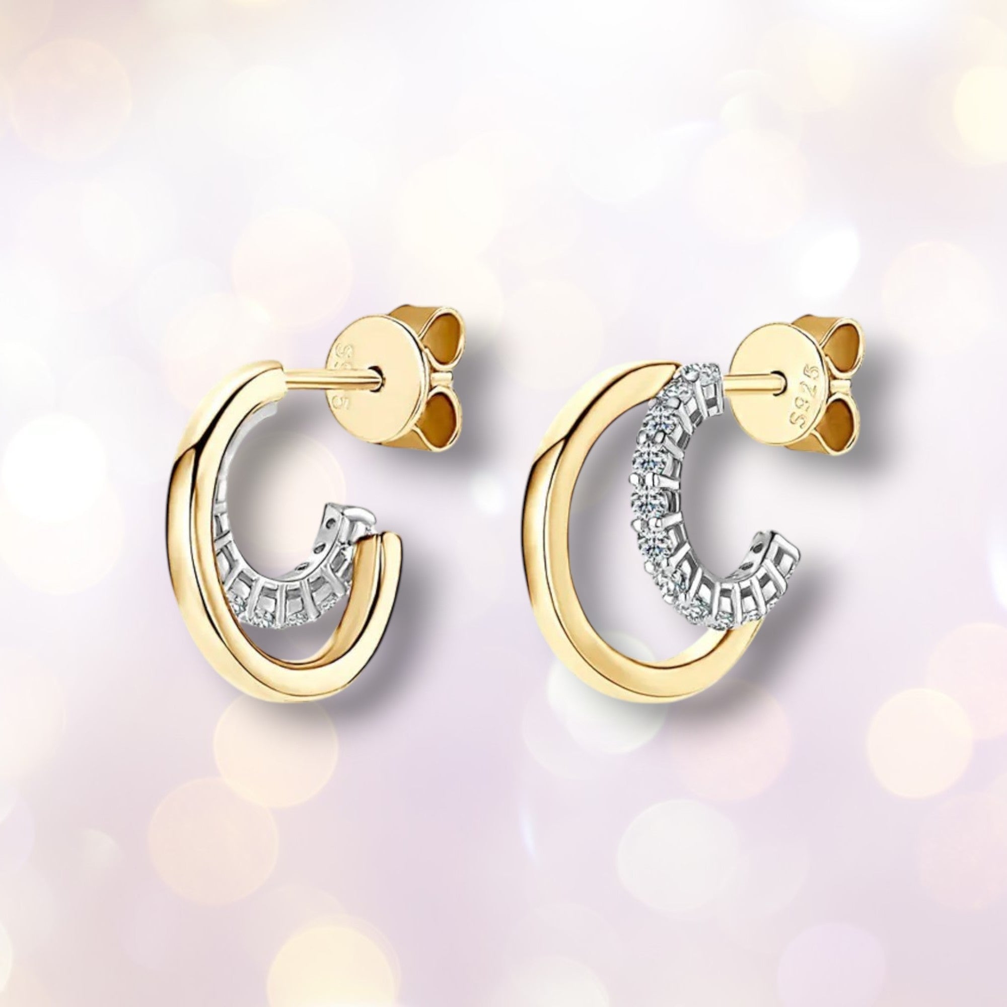 Moissanite Huggie Earrings | D VVS1 Silver & 18K Gold