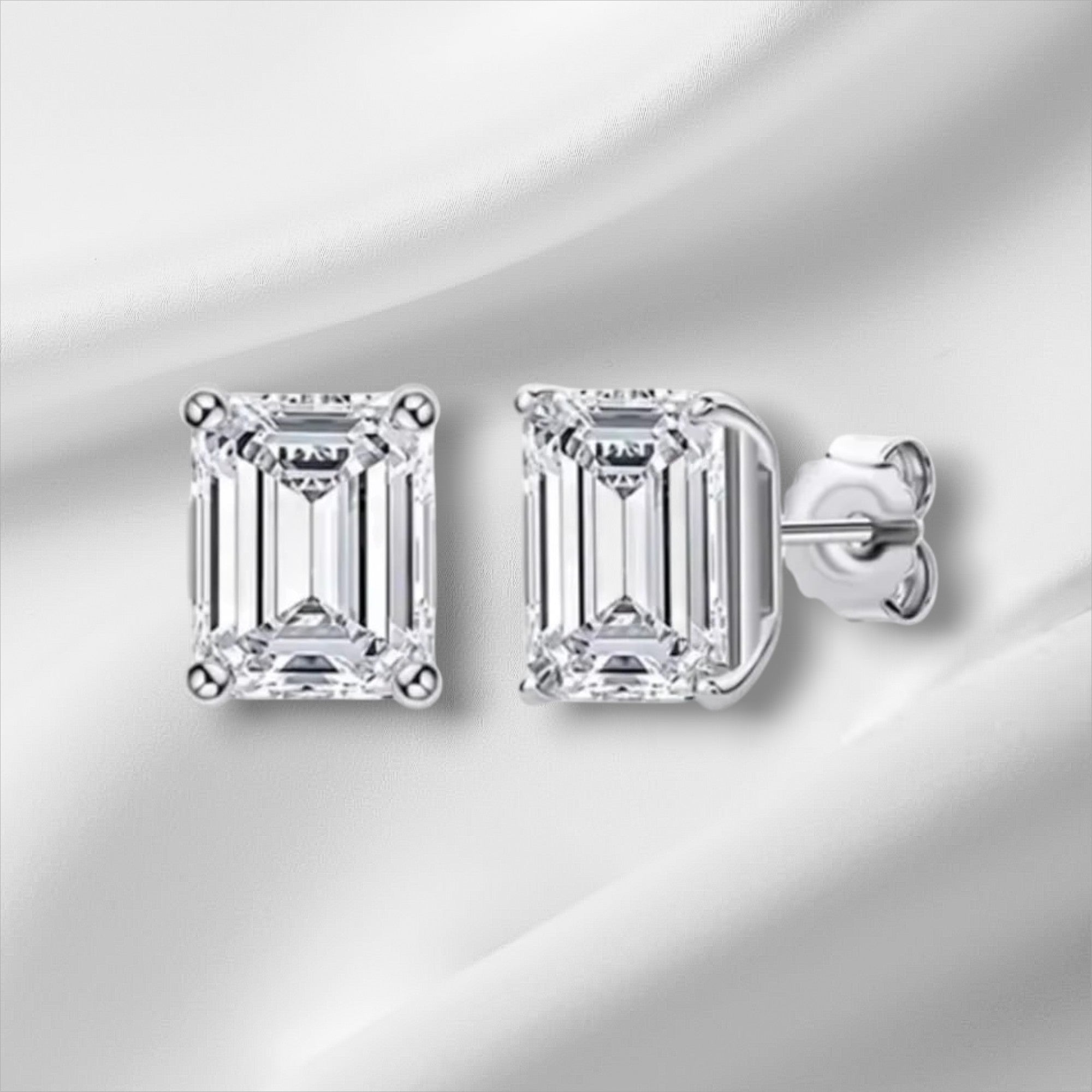 D VVS1 Emerald Cut Moissanite Studs | S925 Silver 0.5-2ctw