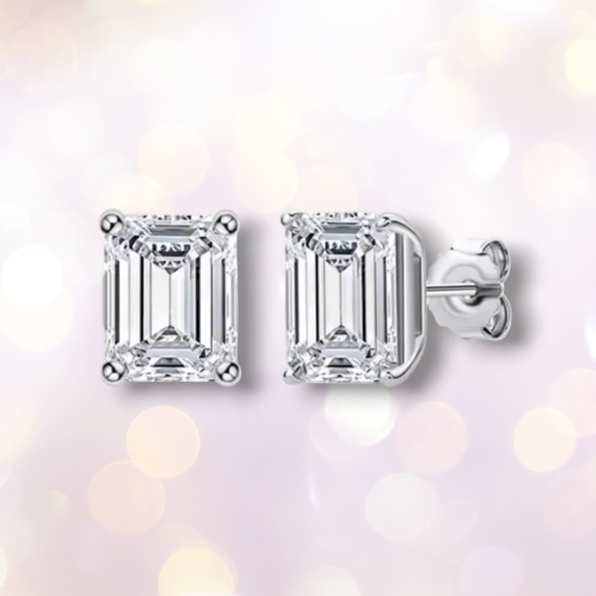 D VVS1 Emerald Cut Moissanite Studs | S925 Silver 0.5-2ctw