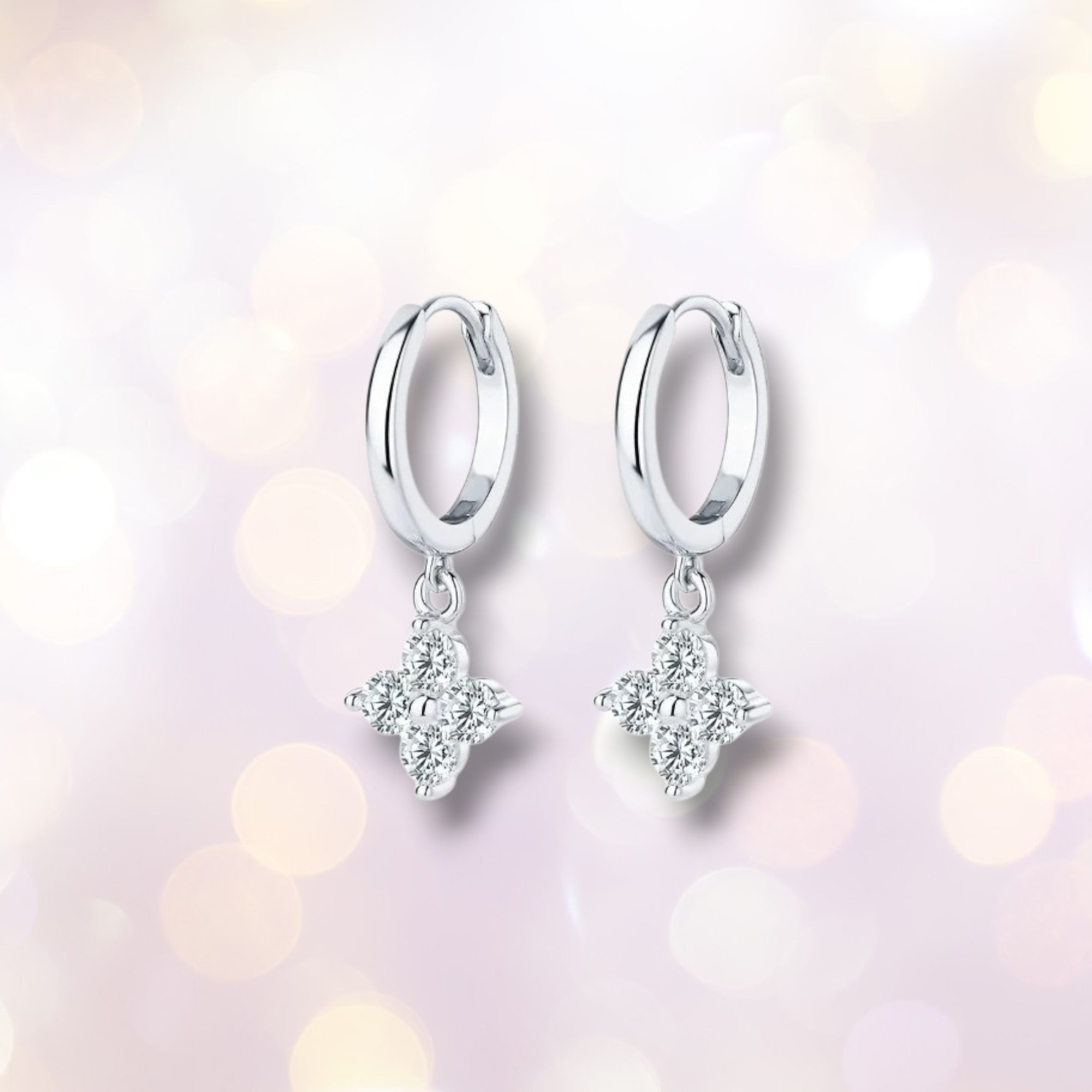 3mm Moissanite Clover Hoop Earrings | 0.8ct D VVS1 Silver