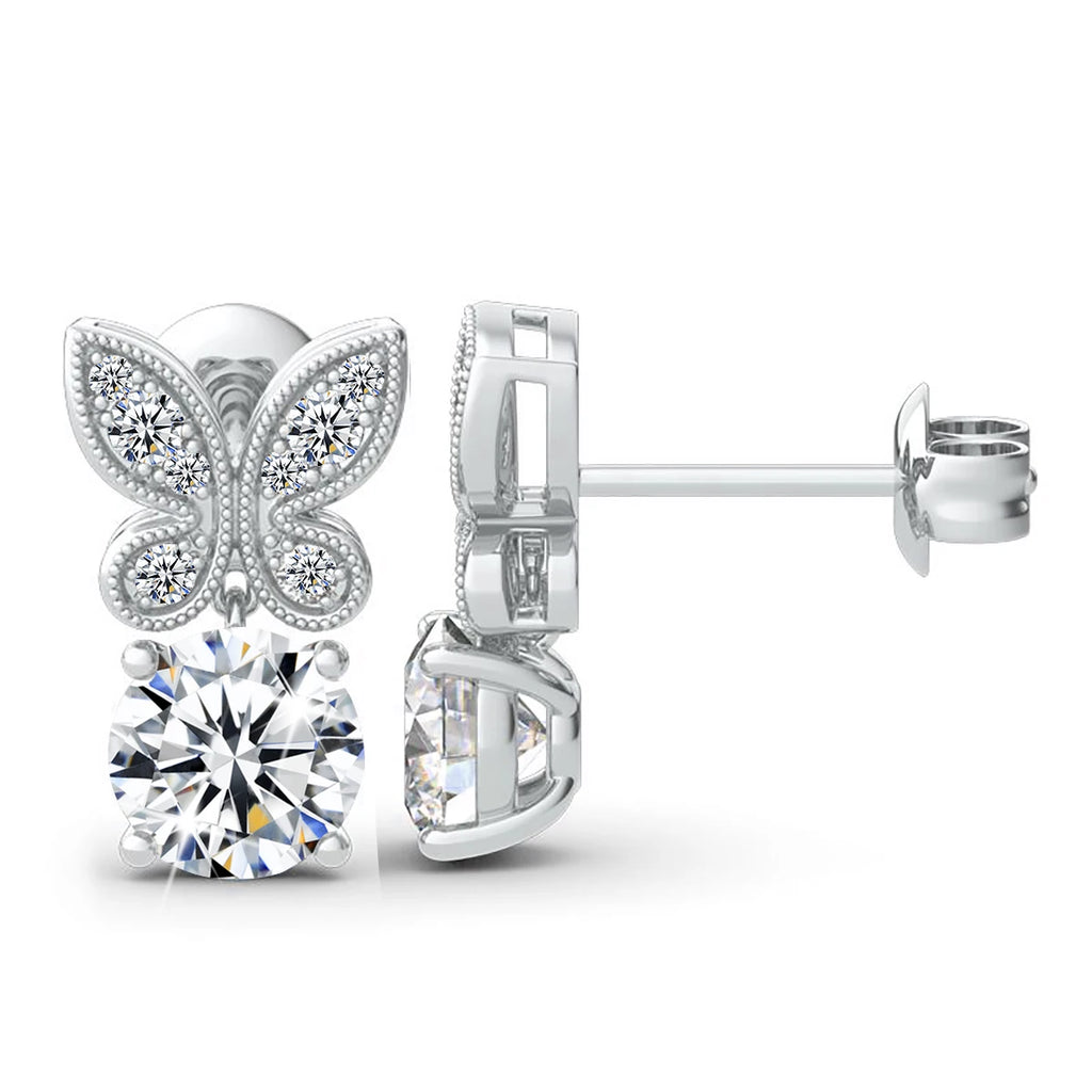 Moissanite Butterfly Earrings 18K Gold 925 Silver Jewelry