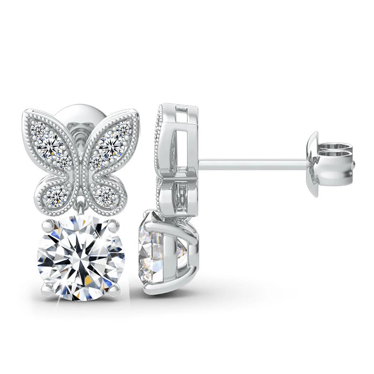 Moissanite Butterfly Earrings 18K Gold 925 Silver Jewelry