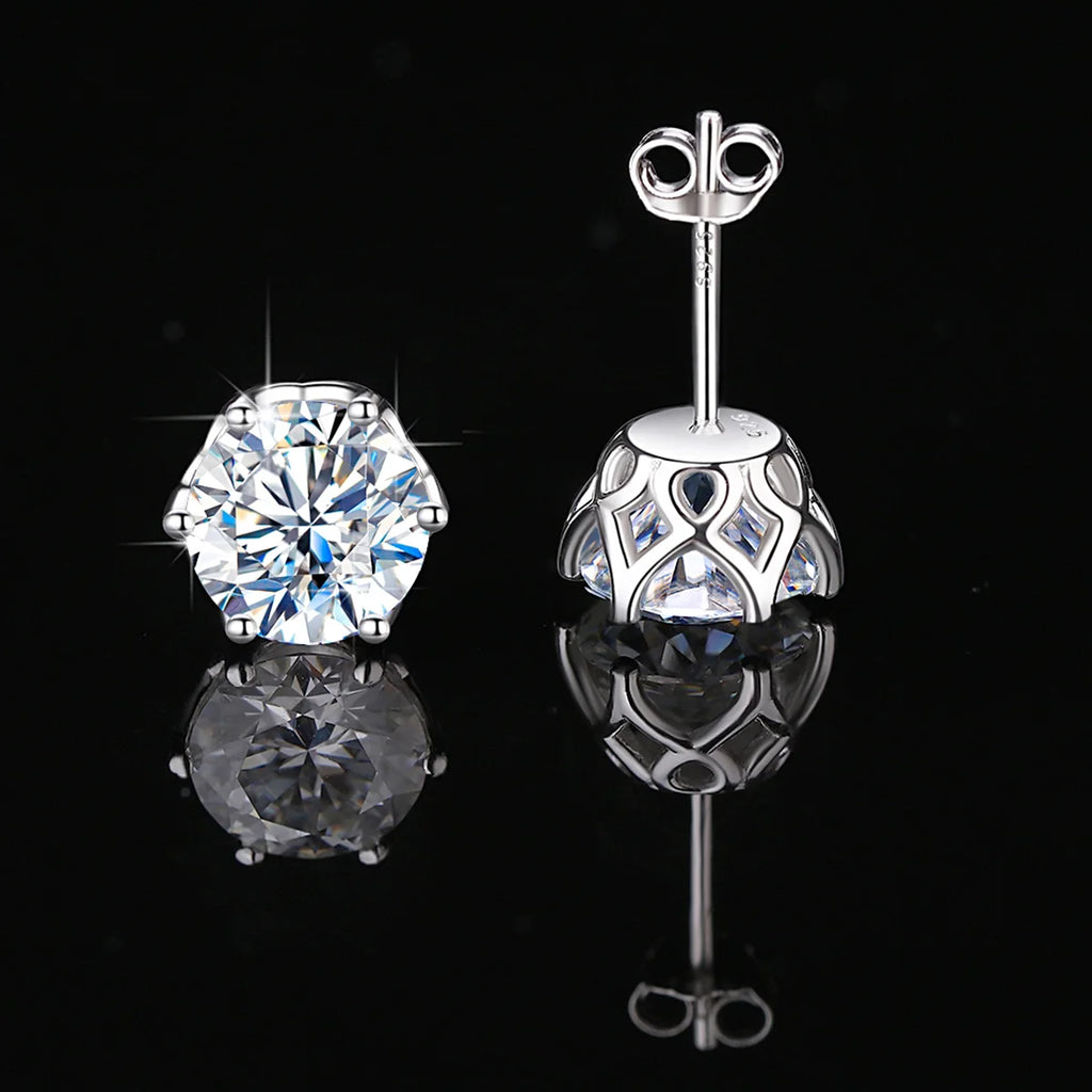 Moissanite Earrings Studs 925 Sterling Silver Classic 6 Prongs
