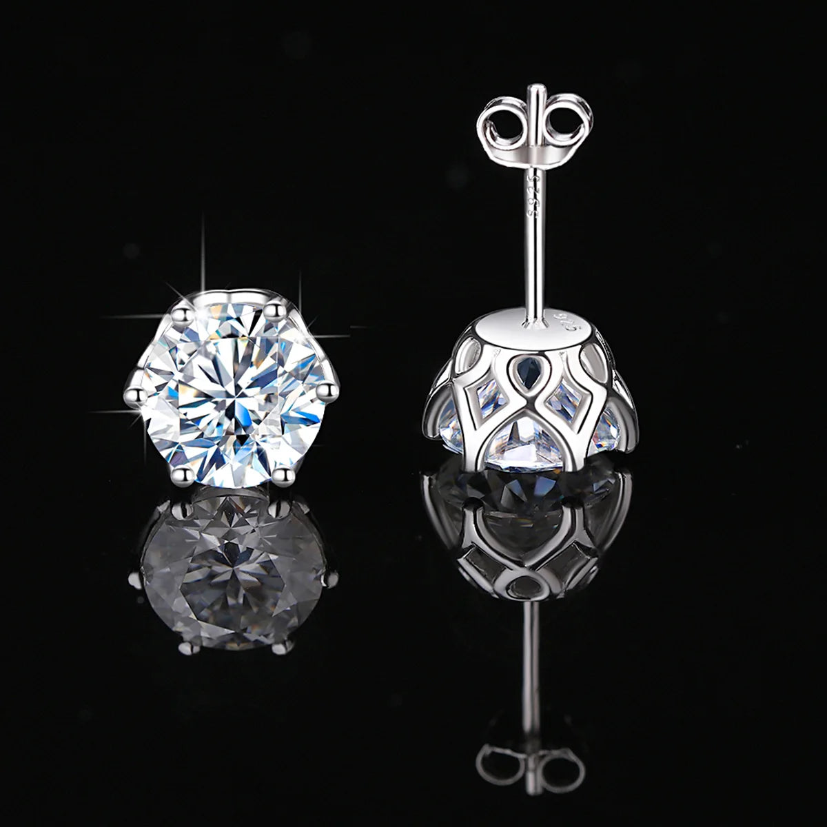 Moissanite Earrings Studs 925 Sterling Silver Classic 6 Prongs