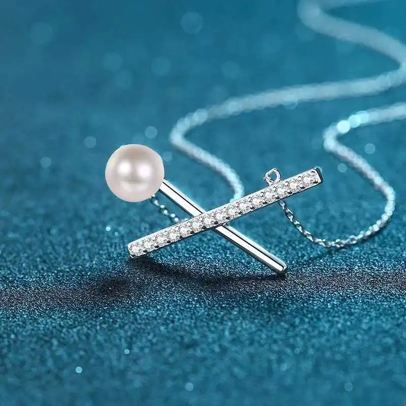 Freshwater Pearl Moissanite Cross Necklace