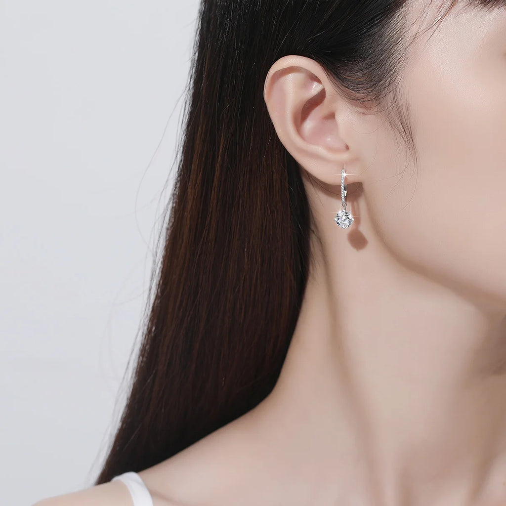 Long Drop Earrings For Women 100% 925 Sterling Silver 1.2 Carat