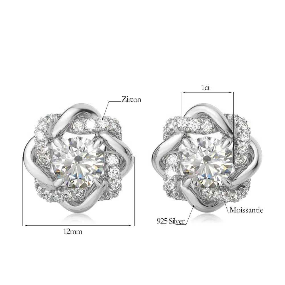 Moissanite Earrings Studs Pure 925 Silver Certificated 2 Carat 6.5mm