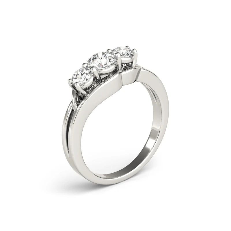 3 Stones Round Moissanite 925 Sterling Silver Ring For Women Wedding Bands Engagement Gift