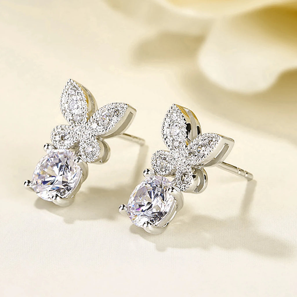 Moissanite Butterfly Earrings 18K Gold 925 Silver Jewelry