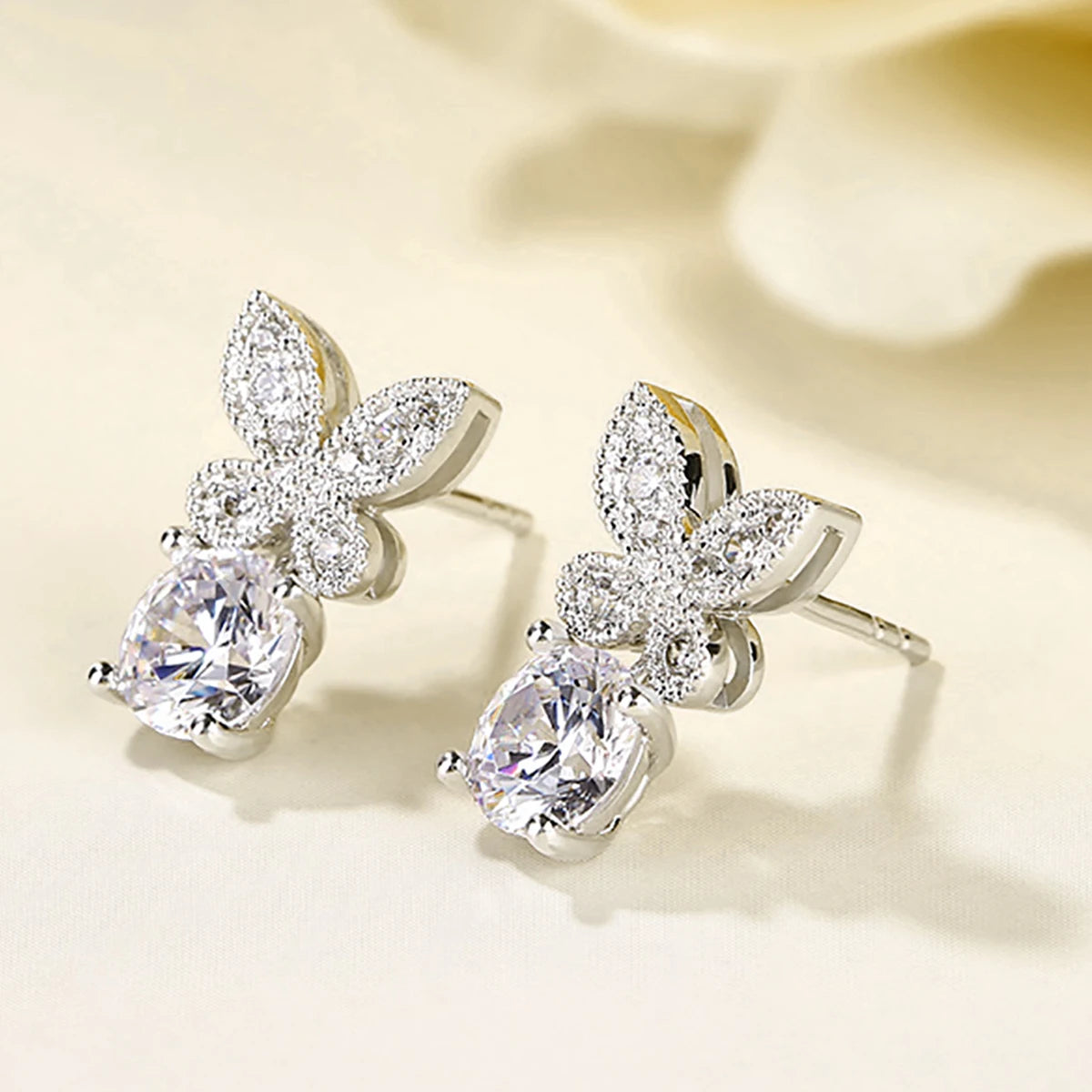 Moissanite Butterfly Earrings 18K Gold 925 Silver Jewelry