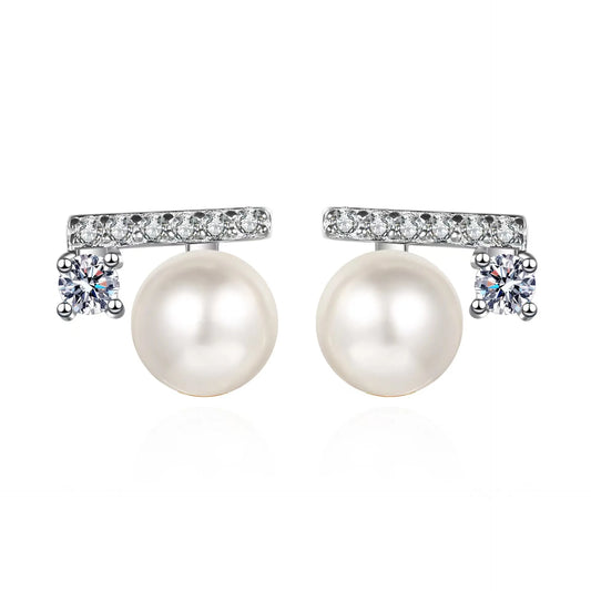 Natural Freshwater Pearl Moissanite Stud Earrings