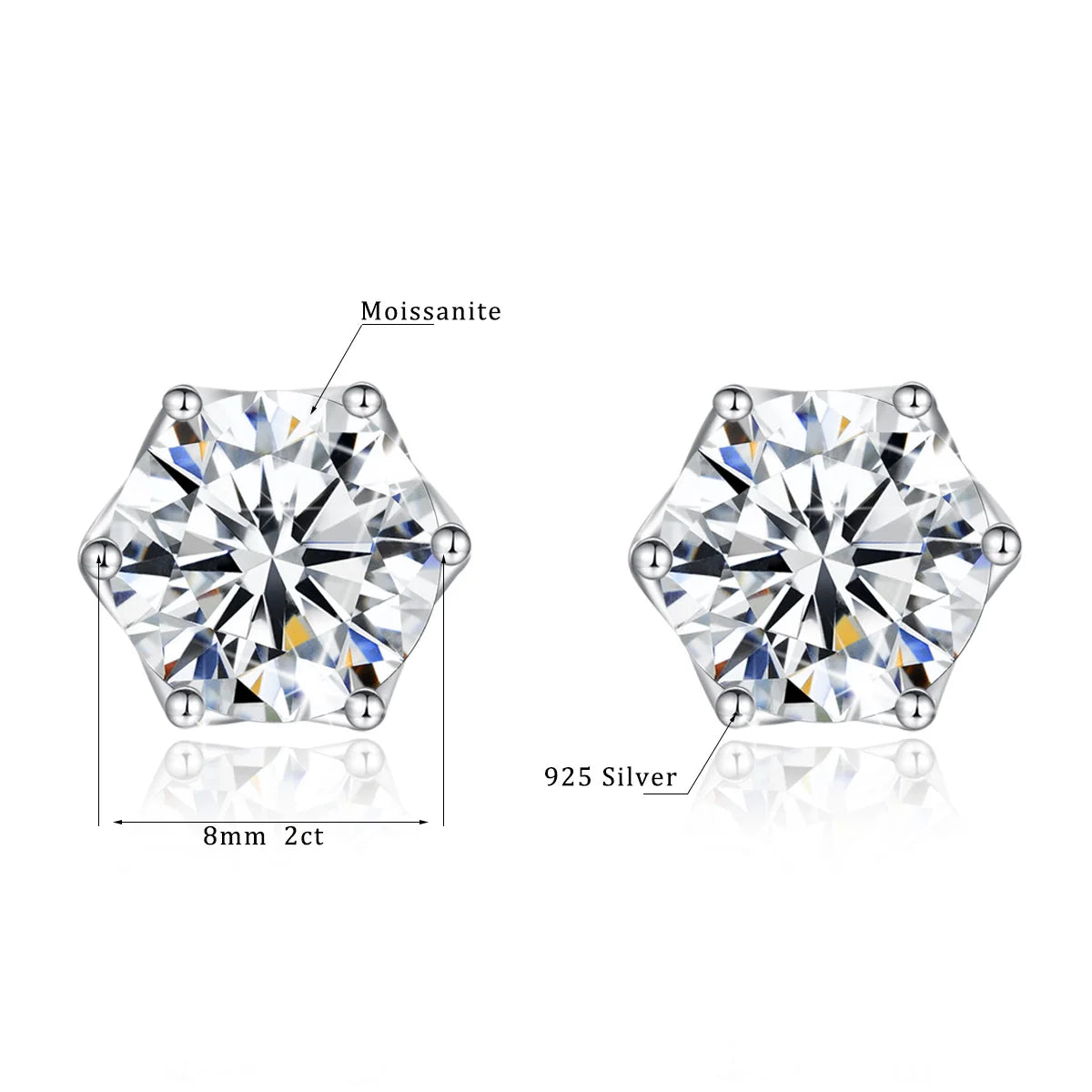 Moissanite Earrings Studs 925 Sterling Silver Classic 6 Prongs