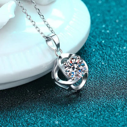 1 Carat Moissanite Diamond Flower Charm Necklace