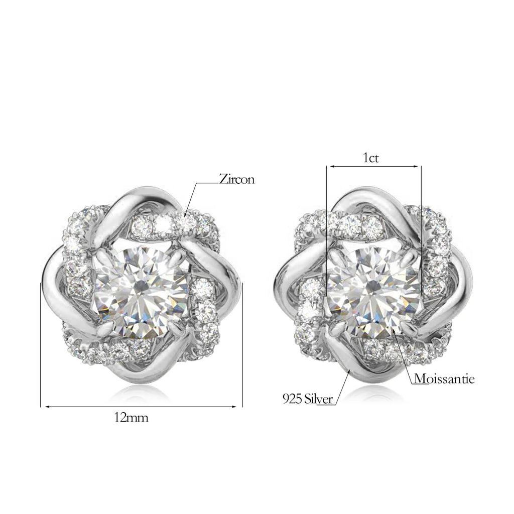 Moissanite Earrings Studs Pure 925 Silver Certificated 2 Carat 6.5mm