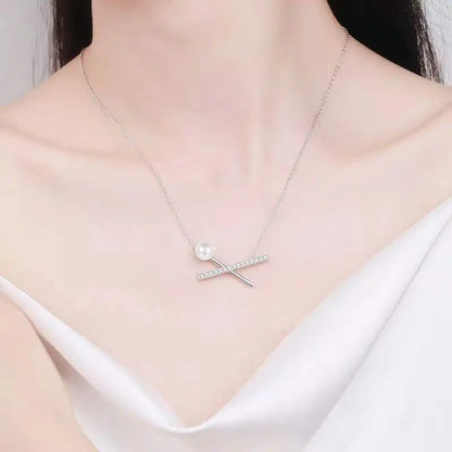 Freshwater Pearl Moissanite Cross Necklace