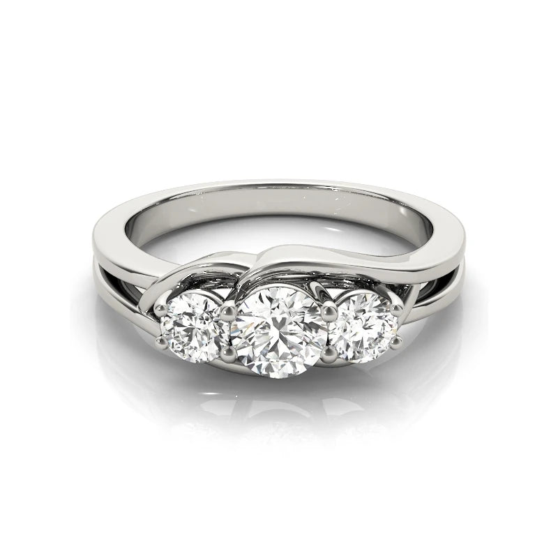 3 Stones Round Moissanite 925 Sterling Silver Ring For Women Wedding Bands Engagement Gift