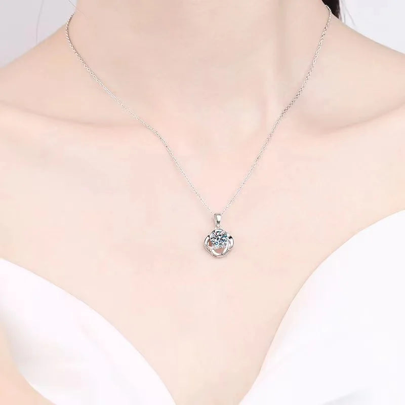 1 Carat Moissanite Diamond Flower Charm Necklace