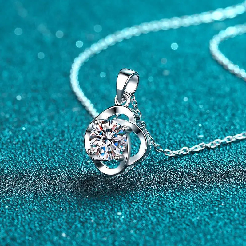 1 Carat Moissanite Diamond Flower Charm Necklace