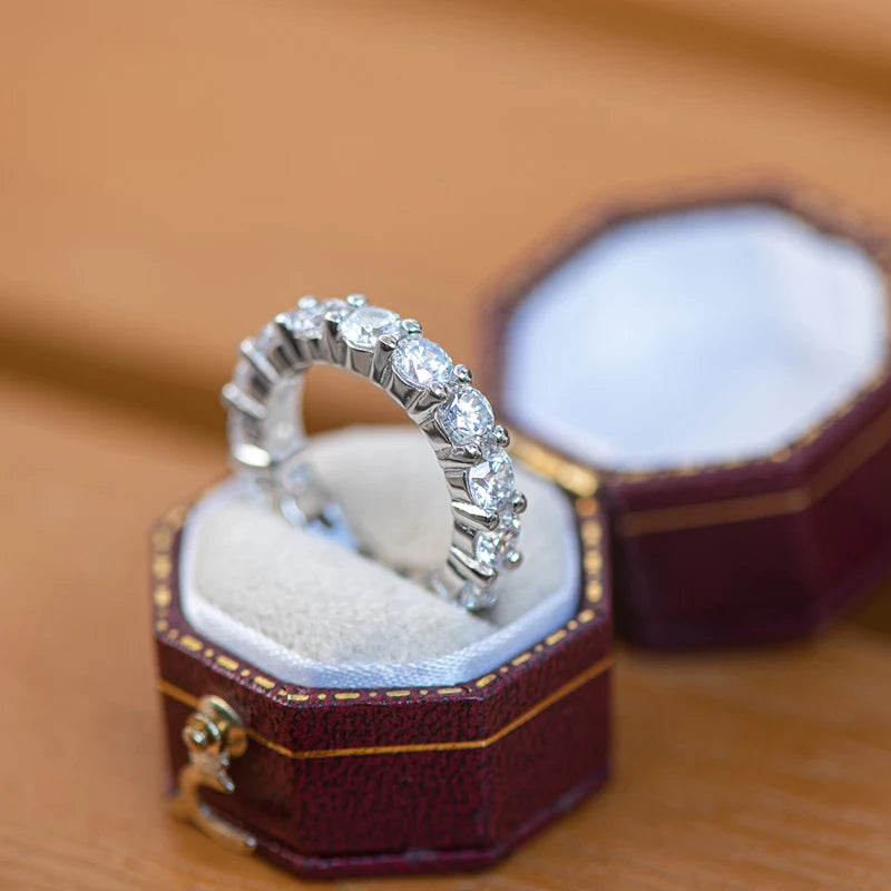 Moissanite Diamond Genuine 925 Sterling Silver 4mm Round Ring For Women's Wedding Anniversary Jewelry