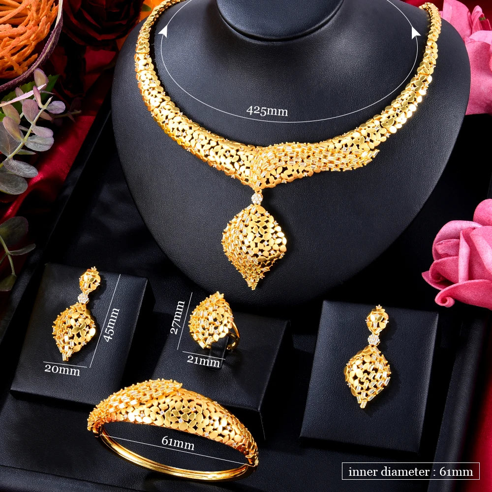 New Luxury Trendy Jewelry Sets Earrings Necklace Bangle Ring 4PCS