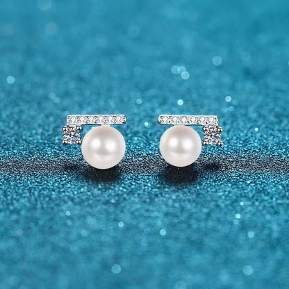 Natural Freshwater Pearl Moissanite Stud Earrings