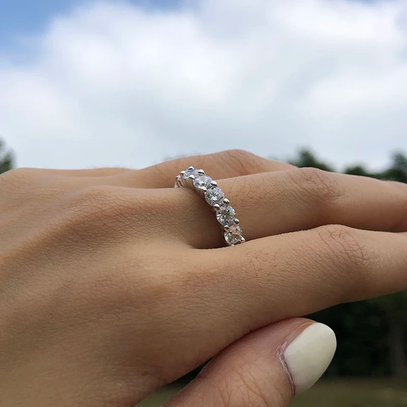 Moissanite Diamond Genuine 925 Sterling Silver 4mm Round Ring For Women's Wedding Anniversary Jewelry