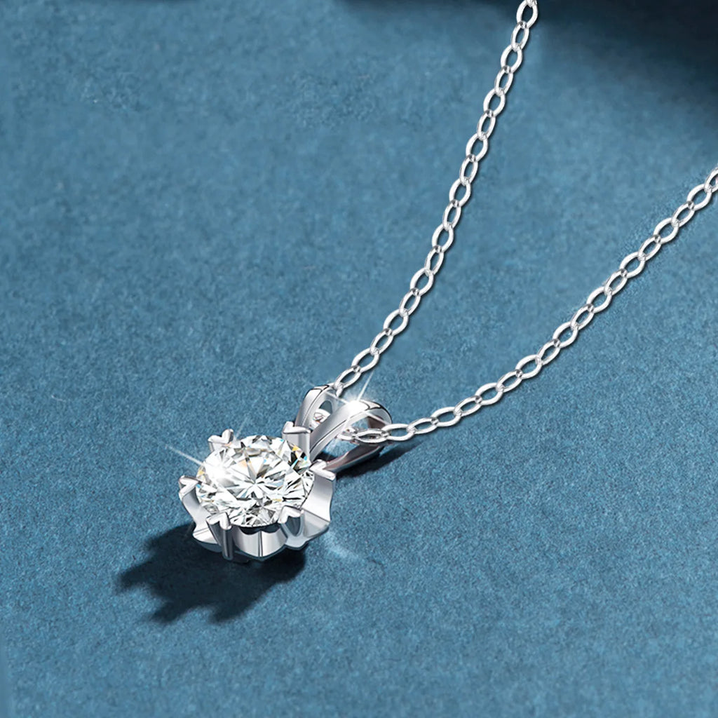 Moissanite Necklace For Women Test Positive 100% 925 Sterling Silver 1ct 2ct 3ct