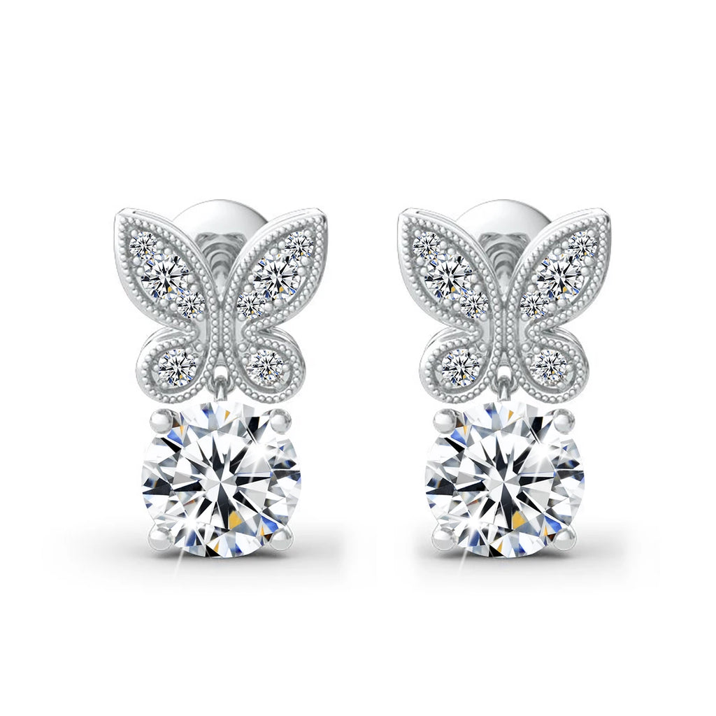 Moissanite Butterfly Earrings 18K Gold 925 Silver Jewelry