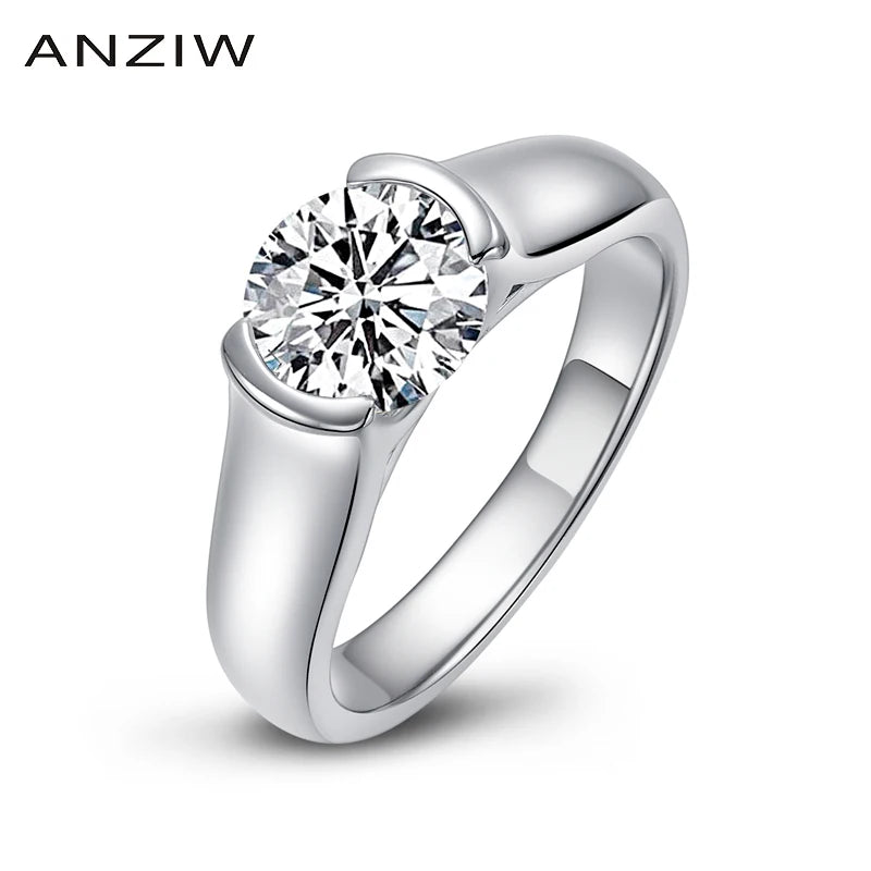 ANZIW 2.0 Carats Round Cut Solitaire Engagement Ring SONA Diamond 925 Sterling Silver Anniversary Wedding Band Ring for Women