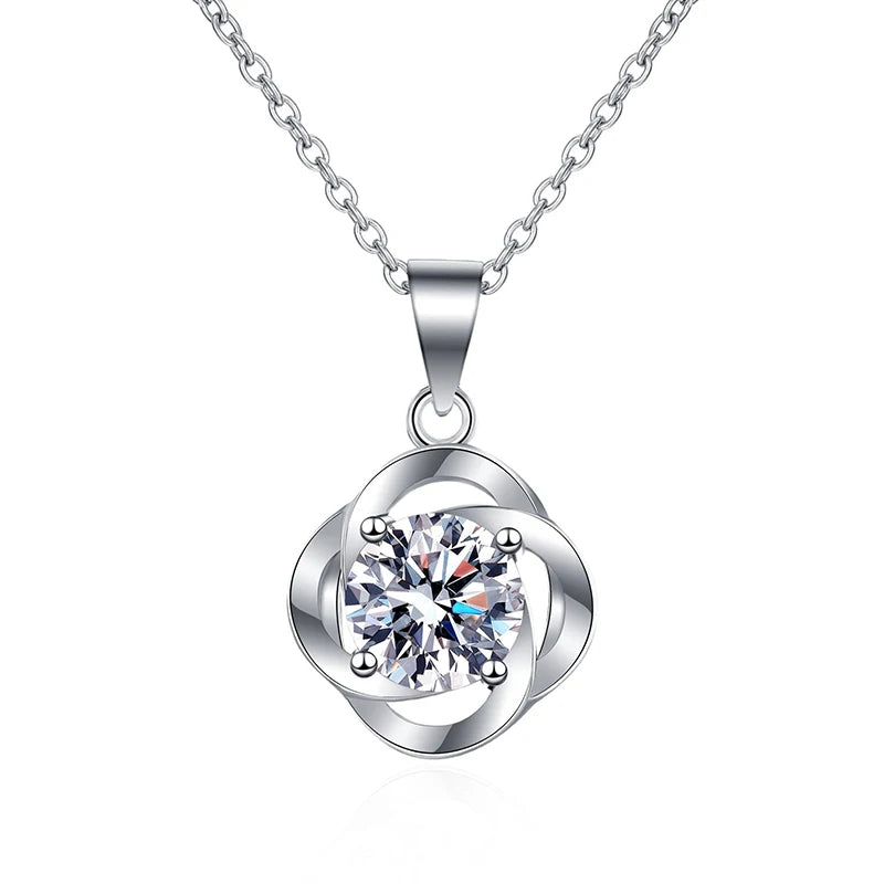 1 Carat Moissanite Diamond Flower Charm Necklace