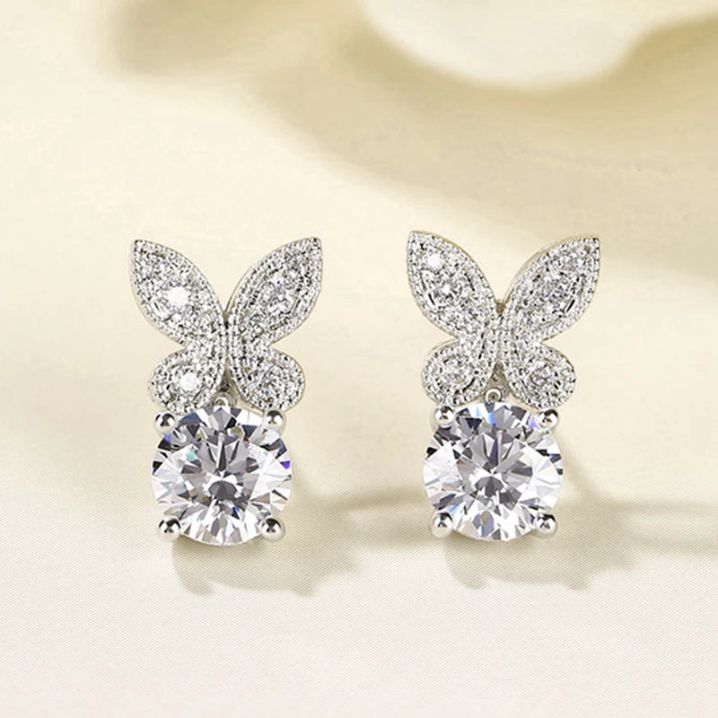 Moissanite Butterfly Earrings 18K Gold 925 Silver Jewelry