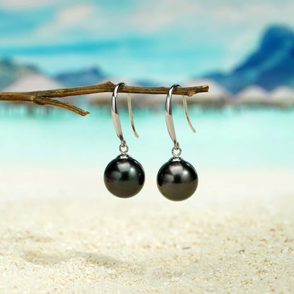 18K Solid Gold 9-10 mm 10-11mm Tahitian Black Pearl Earrings